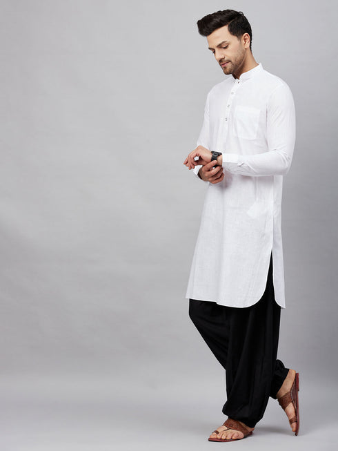 Men's White Cotton Blend Pathani Suit Set